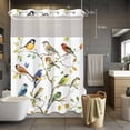 thumbnail image 5 of Spring Animals No Hooks Shower Curtain with Snap-in Liner Watercolor Funny Bird Gradient Color Leaves Farmhouse Shower Curtains for Bathroom, Waterproof, Easy Install, Washable 48"x72", 5 of 9