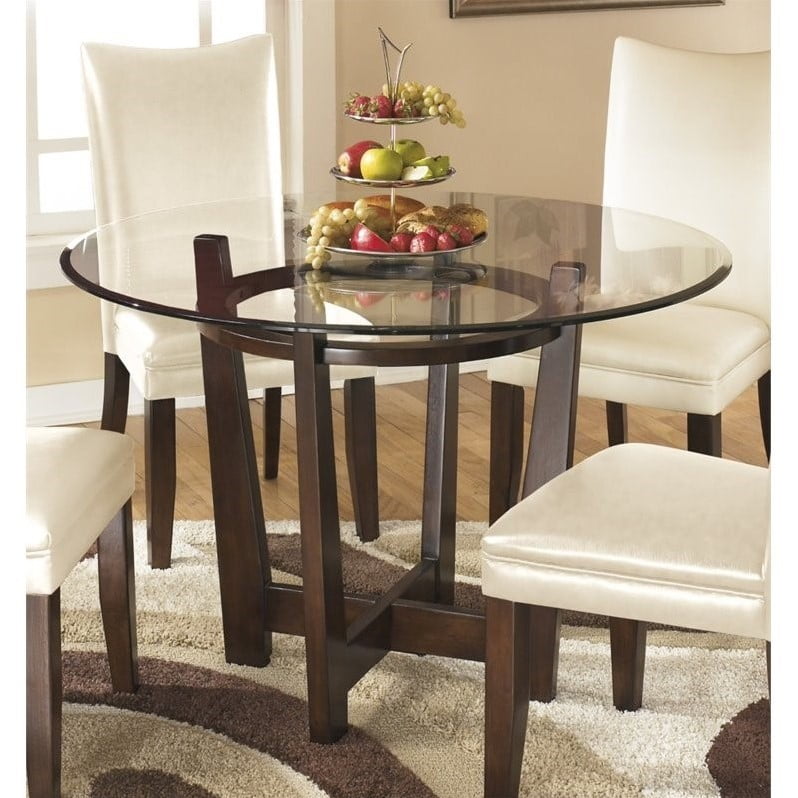 Ashley Charrell Glass Round Dining Table in Medium Brown Walmart