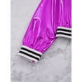 thumbnail image 5 of Venjoe Kids Girls Boy Hip Hop Street Dance Clothes Zipper Metallic Jacket with Pants Hair Band Purple&Black 10, 5 of 6