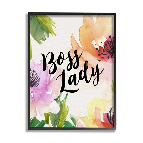 Stupell Industries Boss Lady Girl Power Calligraphy Flower Blossom Border Framed Wall Art, 16 x 20, Design by Amy Brinkman