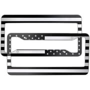 Black and White American Flag License Plate Frame Holder with USA Nations Flags Fine Printing Aluminum 2 Piece 2 Holes