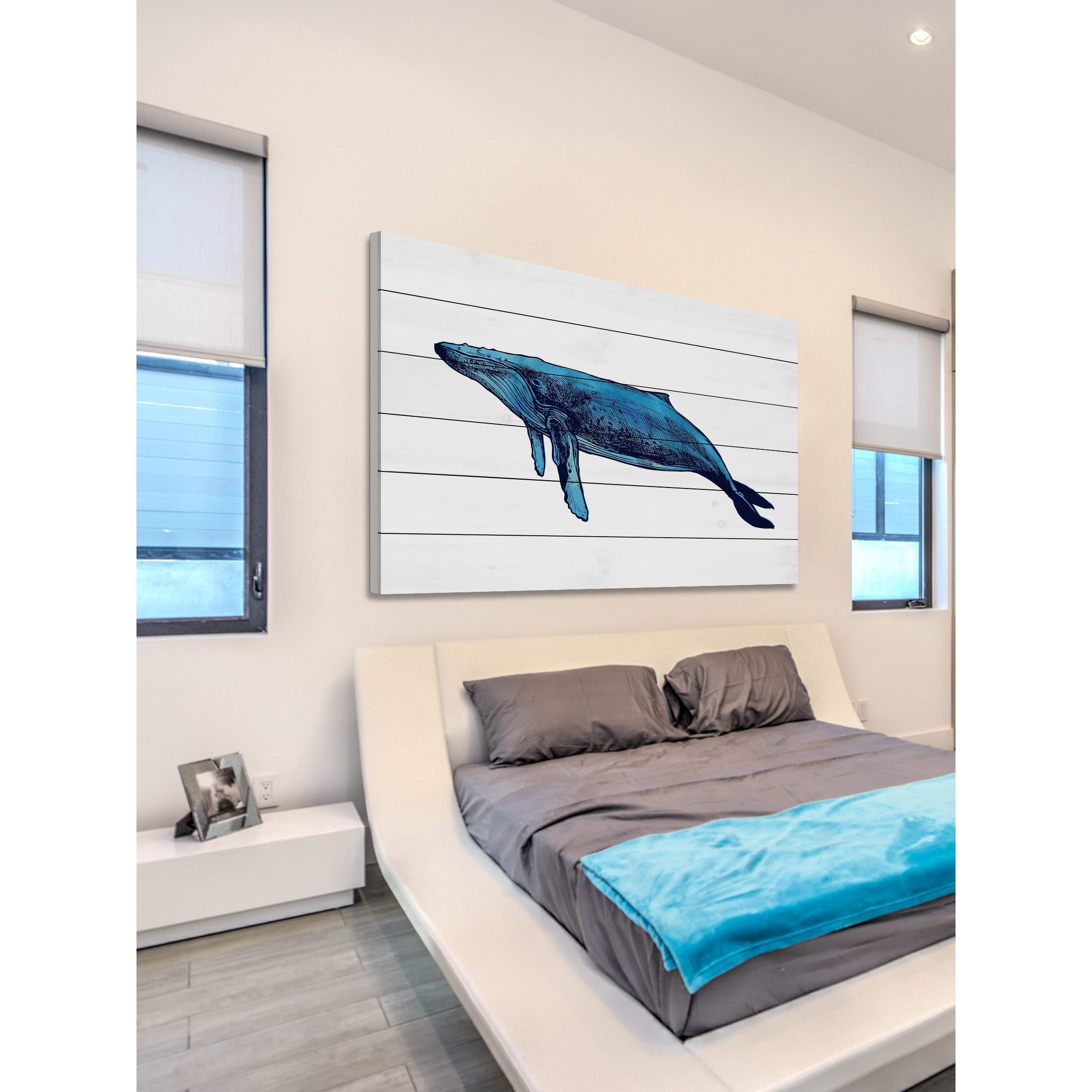 "Whale Humpback" Painting Print on White Wood