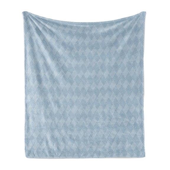 Art Deco Soft Flannel Fleece Blanket, Simplistic Geometric Diagonal Checkered Pattern with Little Rhombuses Print, Cozy Plush for Indoor and Outdoor Use, 70" x 90", Blue Grey White, by Ambesonne