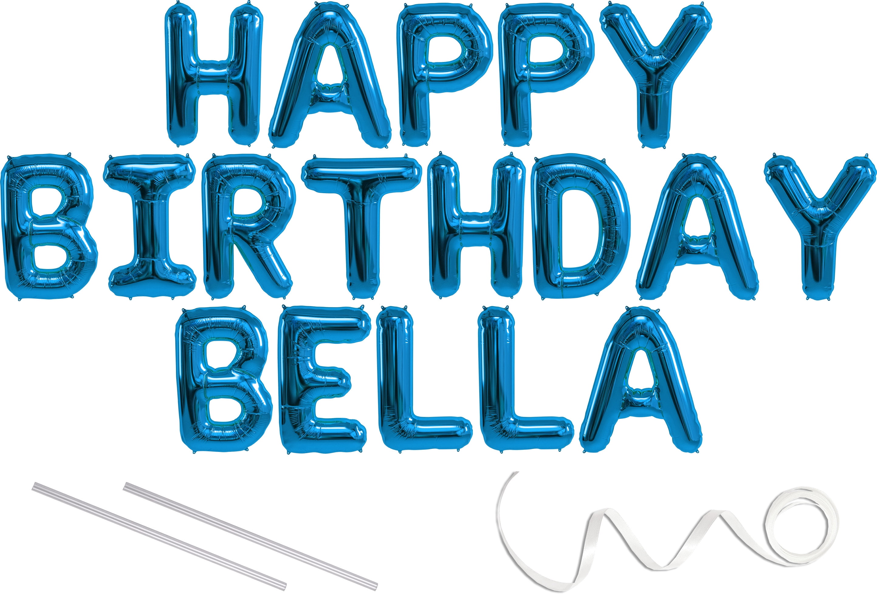 Bella Happy Birthday Mylar Balloon Banner Blue 16 Inch Letters Includes 2 Straws For Inflating String For Hanging Air Fill Only Does Not Float W Helium Great Birthday Decoration Walmart Com Walmart Com