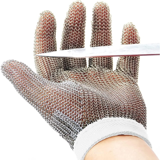 HAHDAXIA Gant en Cotte de Mailles, Gant Résistant aux Coupures de Qualité Alimentaire, Gant en Maille Métallique en Acier Inoxydable Gant de Coupe Couteau pour Boucher, Mandoline de Cuisine pour Écailler les Huîtres Chef Tranchage Filet de Poisson (Petit)