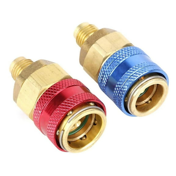 NATEFEMIN HVAC Diagnostic Quick Connect Couplers 1/4” SAE High and Low Pressure Connectors Colored Knobs Safe Easy to Use