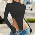 thumbnail image 2 of felwors Women's High Neck Slim Fit Bodysuit - Long-Sleeved with Thumbholes Black, M, 2 of 6