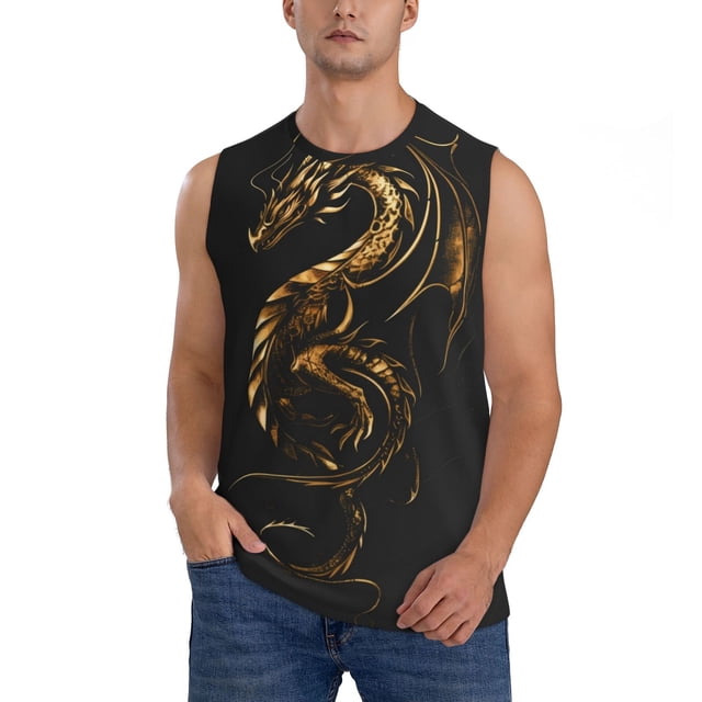 Balery Golden Dragon Tattoo Art Camisetas sin mangas para hombre, absorbe la humedad y protege contra el mal olor.-X-Large