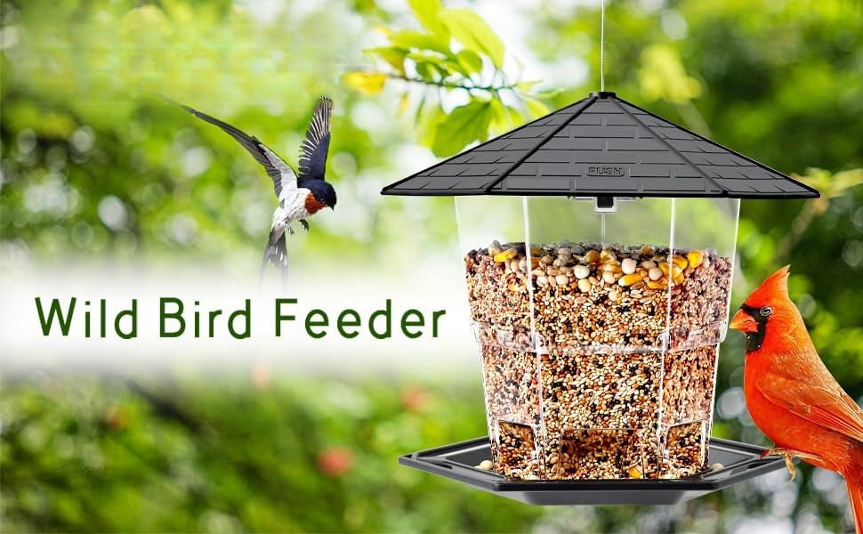 Bird Feeders for Outdoors Hanging Bird Feeder Wild Birds Seed, Black