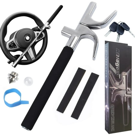 CYRICO Steering Wheel Lock Anti-Theft Device, Universal Cars Security Lock Adjustable Length with Escape Hammer and 3 Keys
