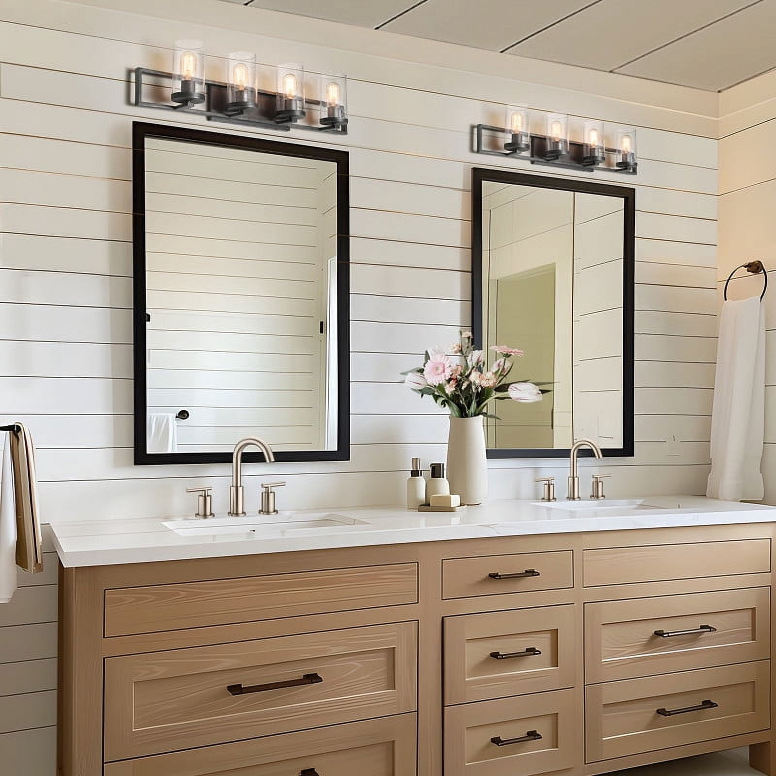 LNC 4-Light Bushed Grey with Seed Glass Farmhouse Bathroom Vanity Light