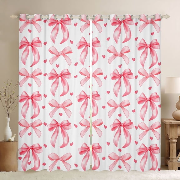 jejeloiu Cute Bowtie Loves Curtains Pack of 2 (42x84 Each),White Pink Curtains Blackout For Girls Kids