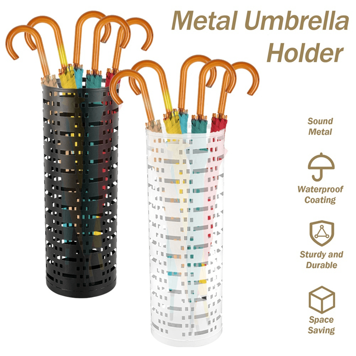 Umbrella Storage Rack Umbrella Standing Holder Box Hollow Storage Bucket, White