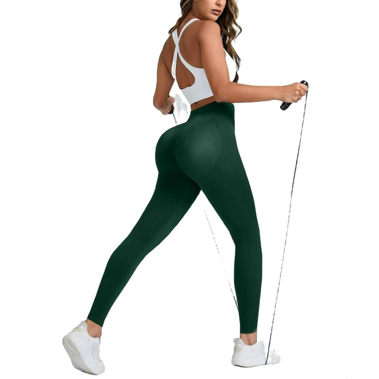 Women\'s Plain Dark Green Sports Leggings L (8/10) | Stretchhosen