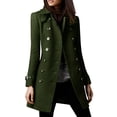 thumbnail image 2 of dGslk Women's Solid Color Button Lapel Woolen Button Long Sleeved Jacket Army Green L, 2 of 2
