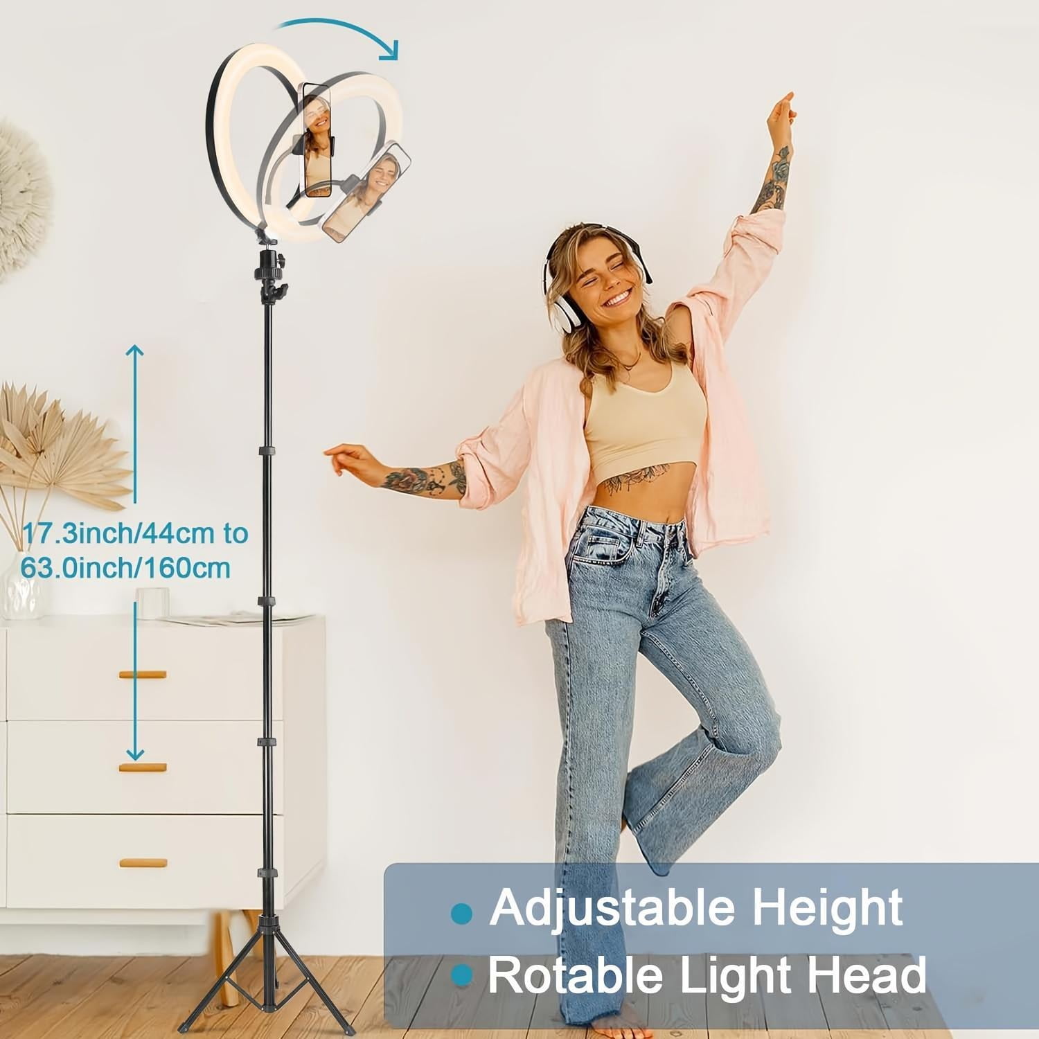 12" Ring Light with 63" Adjustable Tripod  10 Brightness Levels USB Powered Studio Lighting for Live Streaming YouTube TikTok Photography Makeup Videos Phone Selfie Halloween