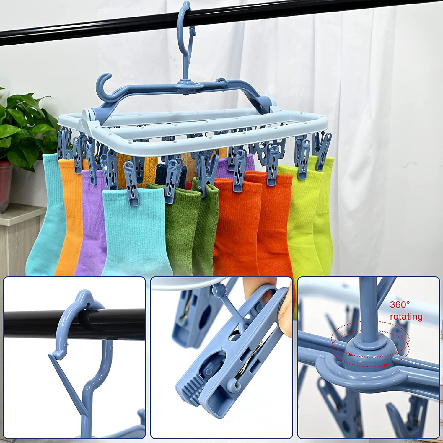 Sock Drying Racks, Folding Laundry Hanger with 32 Pegs Clothes Drying