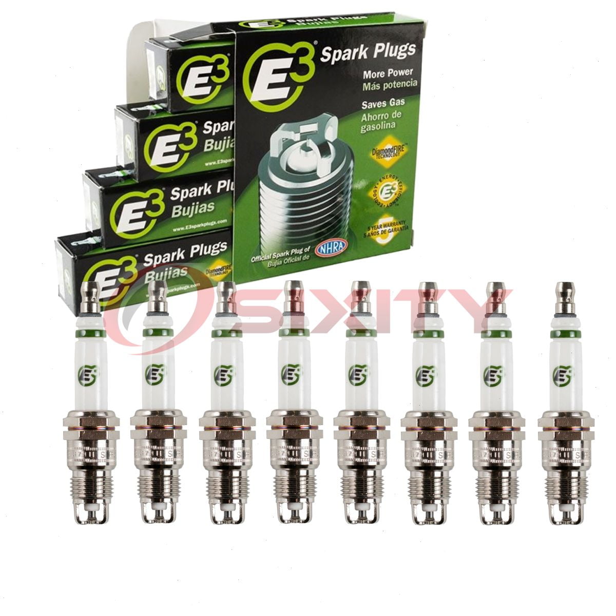 8 pc E3 Spark Plugs compatible with Ford Mustang 4.2L 5.0L 5.8L 7.0L V8 1969-1995