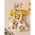 thumbnail image 3 of Musuos Baby Girls Summer Outfit 3 6 9 12 18M Short Sleeves Ribbed Rompers and Floral Suspender Skirt Headband 3 Piece Clothes Set, 3 of 10