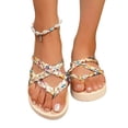 thumbnail image 4 of Samdudou Beach Sandals for Women Summer Slip On Open Toe Flats Woven Criss Cross Straps Tropical Floral Print Slides Vacation Travel Outdoor Walking Footwear, 4 of 9