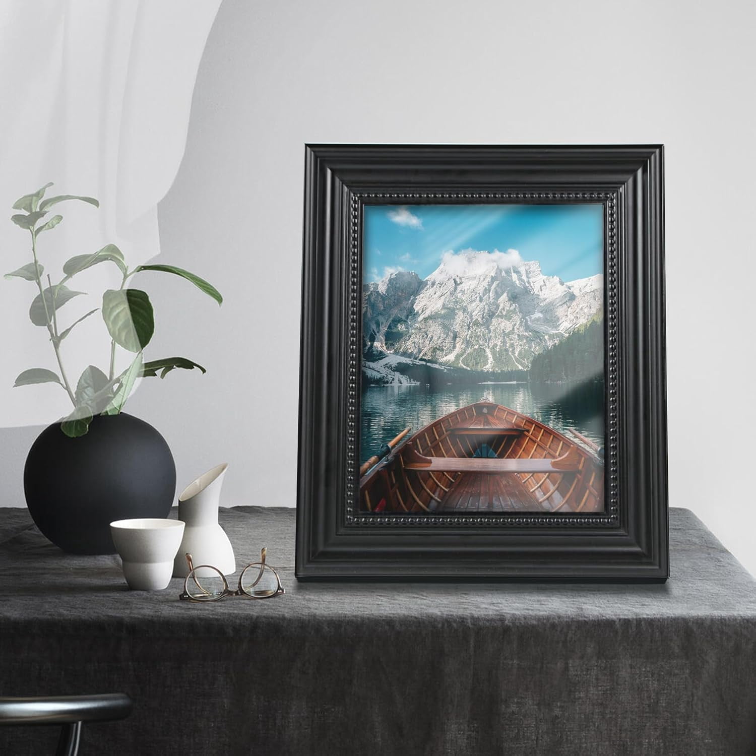Picrit 8x10 Black Picture Frame, Real Glass Front and Black Backboard, Wall Gallery Photo Frames for Wall Mounting or Tabletop Display