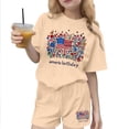 thumbnail image 1 of Odeerbi Camiseta de Manga Corta Con Estampado Patriótico Del Día de La Independencia de Las Niñas Con Pantalones Cortos Set de 2 Piezas, 1 of 6