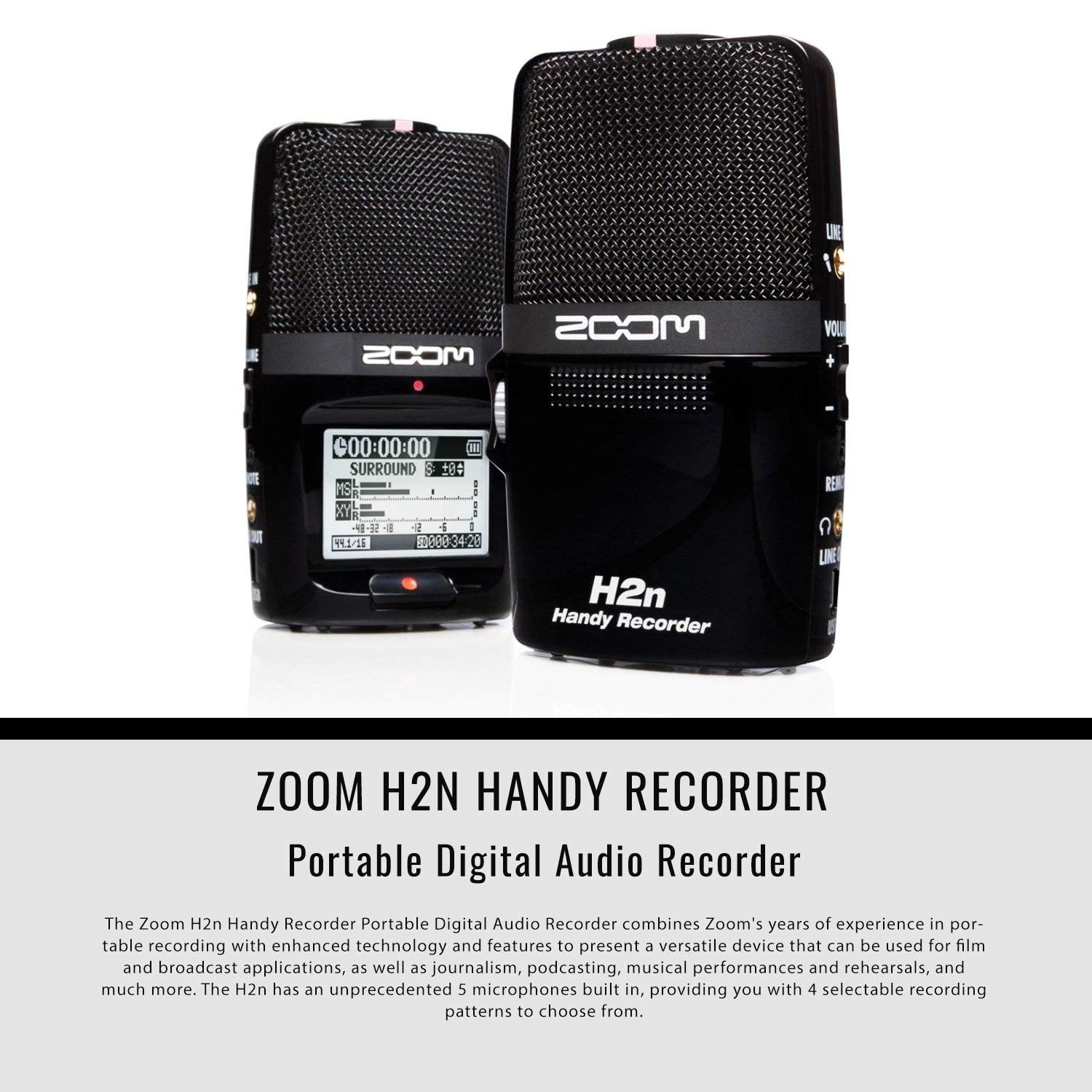 Zoom ZOOM-H2N-KIT169-NFBA H2n Handy Digital Audio Recorder with Samson Studio Headphone