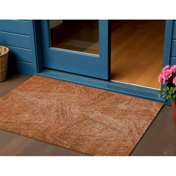 3' X 5' Copper Brown And Beige Abstract Washable Indoor Outdoor Area Rug