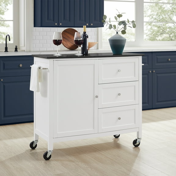 Kitchen Island Cart with Granite Top - Portable Kitchen Storage Island, Modern Kitchen Furniture