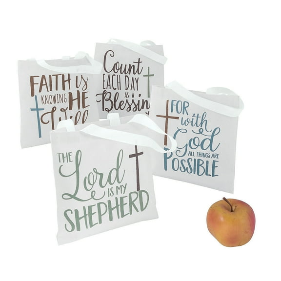 (Sm) Religious Canvas Tote Bags - Favor Bagss - 12 Pieces
