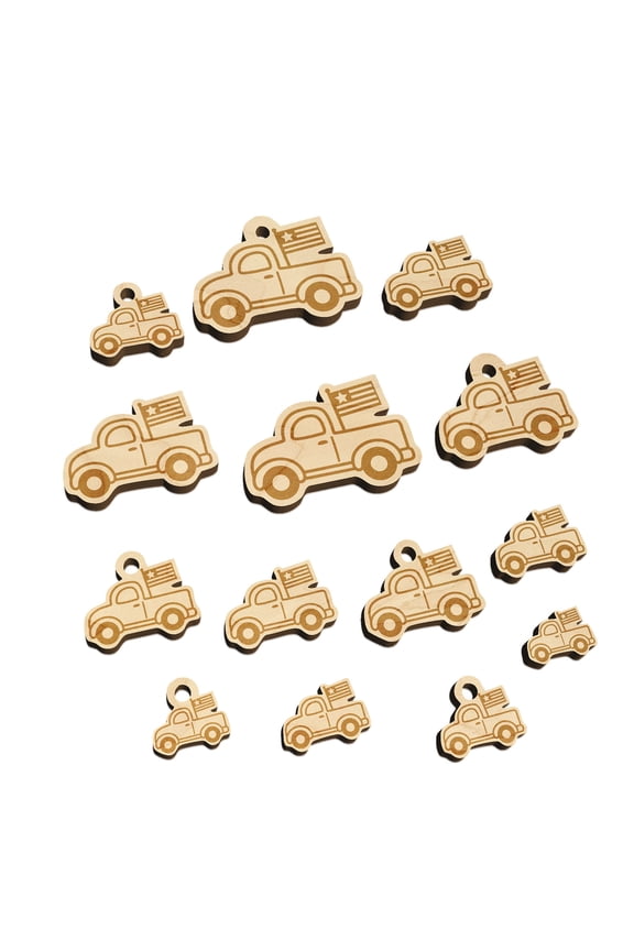 Cute Truck with Flag Wood Mini Charms Shapes DIY Craft Jewelry - No Hole - 30mm (6pcs)