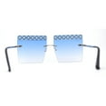 thumbnail image 4 of Rhinestone Argyle Pattern Jewel Rimless Oversize Rectangle Sunglasses Silver Blue, 4 of 4