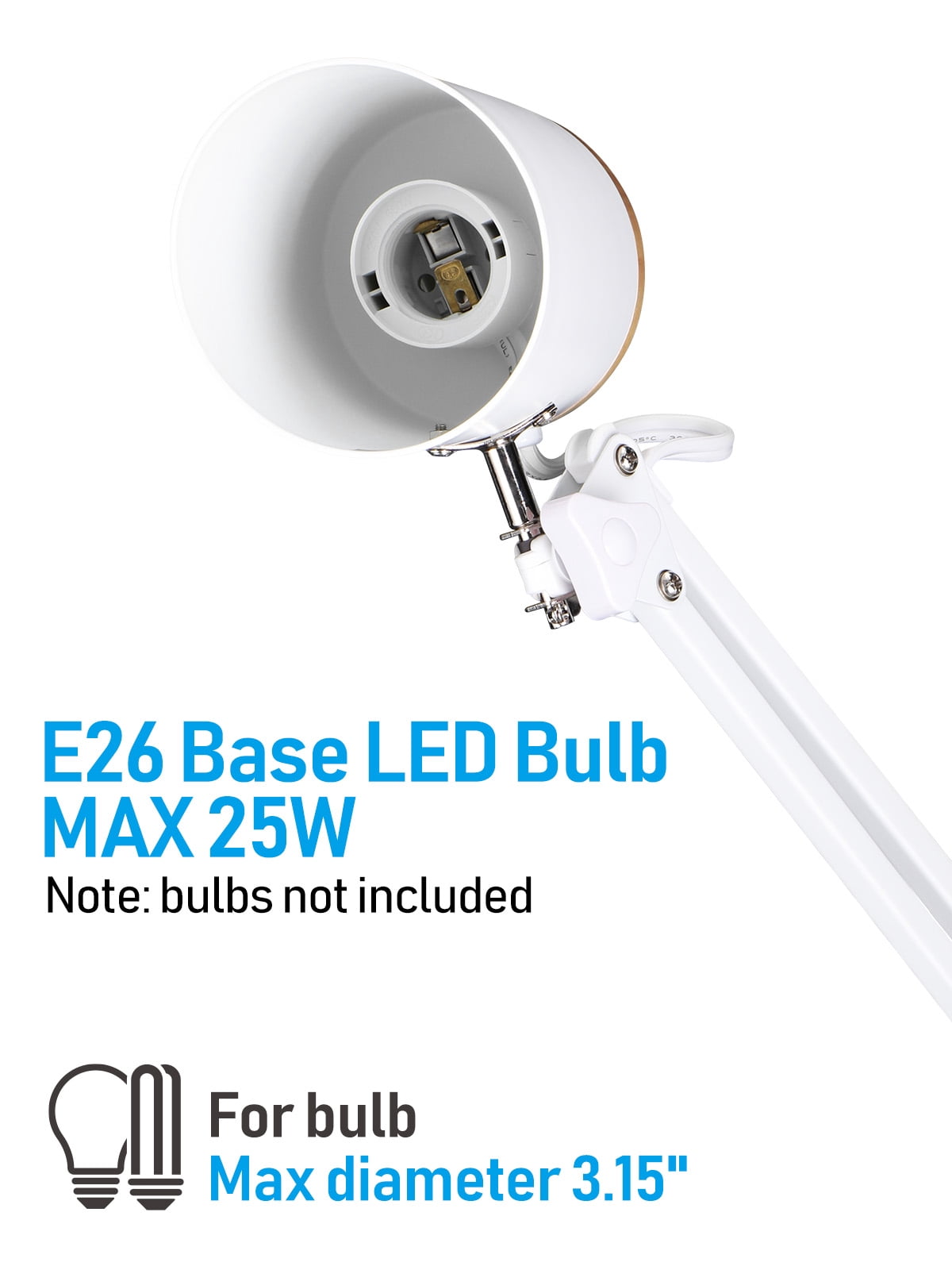 2 Pack Adjustable Metal Table Lamp, Large Size Max Height 29.7", E26 Base, Swing Arm Desk Light with Wooden Accent, White