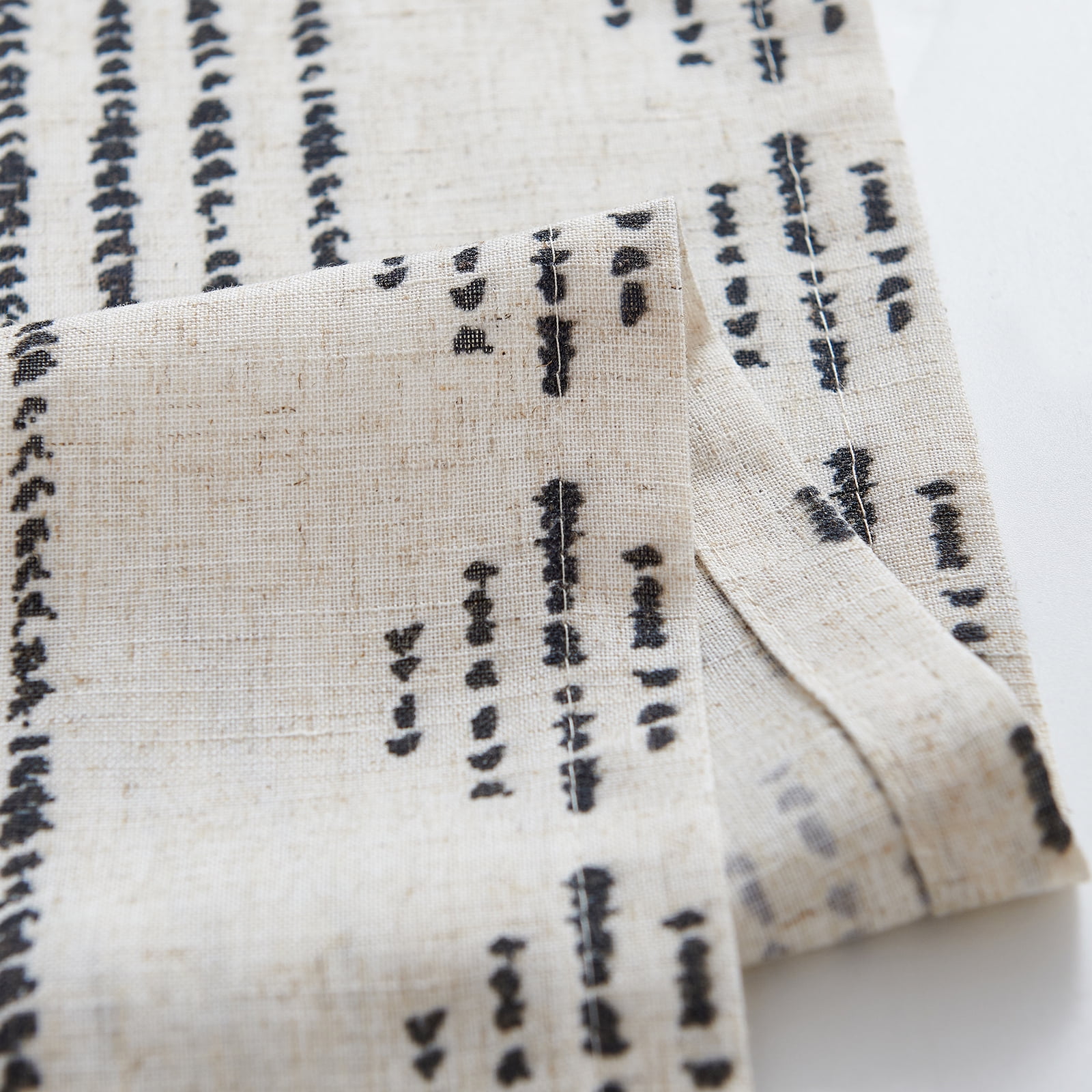 Curtainking Black Geometric Striped Curtains Light Filtering Linen Blend Farmhouse Boho Grommet Curtains for Living Room 52x84 Inch Set of 2