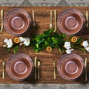 TP 12-Piece Dinnerware Set, Melamine Dishes Set with Bowls and Plates, Dinner Service for 4, Dishwasher Safe, Wood Grain
