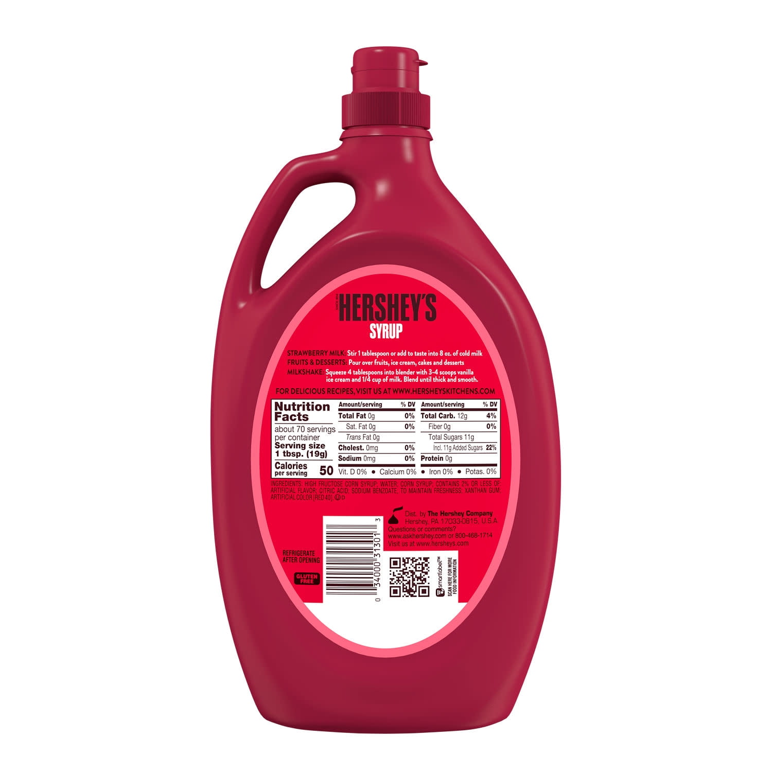 (12 pack) Hershey's Strawberry Flavored Syrup, Bottle 48 oz