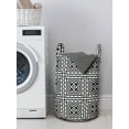 thumbnail image 3 of Black and White Laundry Bag, Monochrome Abstract Floral Repeating Motifs in Square Shape with Waves, Basket with Handles Drawstring Closure for Laundromats, 13" x 19", Black and White, by Ambesonne, 3 of 4