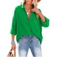 thumbnail image 2 of Women's Spring Fall Button Down Shirts Blouse Long Sleeve Lapel Solid Casual Oversized Jackets Tops with Pockets, 2 of 7