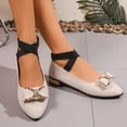 thumbnail image 4 of Rokment Sparkly Rhinestones Bow Dress Shoes Women Fall Elegant Casual Suede Pointed Toe Chunky Low Heel Elastic Strappy Ballet Flat for Bride Dressy White Size 8.5, 4 of 6