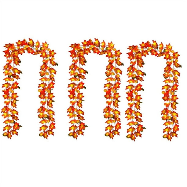 Guirnalda de otoño con luces de calabaza, decoración de Halloween para el hogar, luces de calabaza 3D con hojas y pilas.