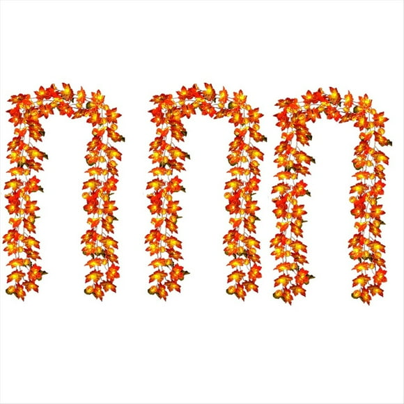Guirnalda de otoño con luces de calabaza, decoración de Halloween para el hogar, luces de calabaza 3D con hojas y pilas.