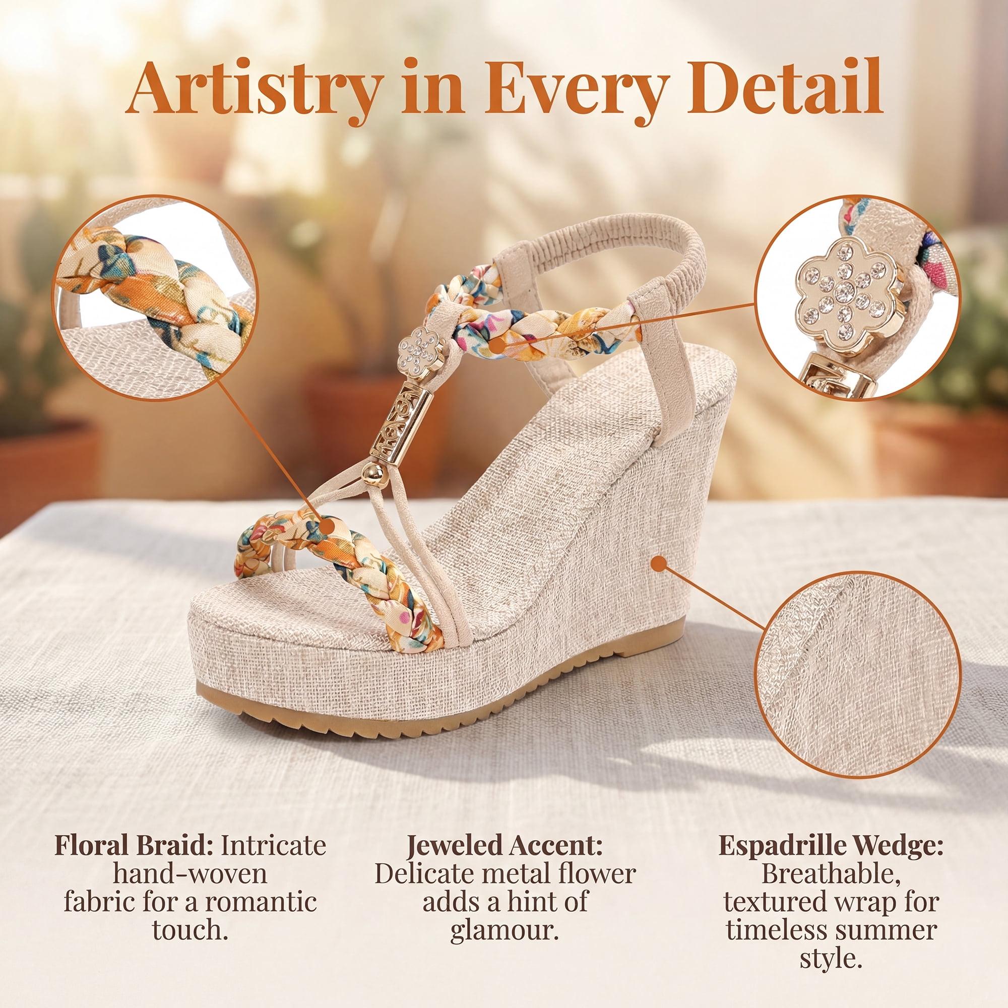 DARING DIVA Women's Stylish Bohemia Pull on Platform Wedge Heel Sandals Beige-1 7.5