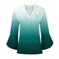 thumbnail image 5 of FNFHFY Womens 3/4 Bell Sleeve Tops Casual Fall V Neck Gradient Shirt Dressy Business Work Blouses Color Block Tunic Shirts to Wear with Leggings, 5 of 6