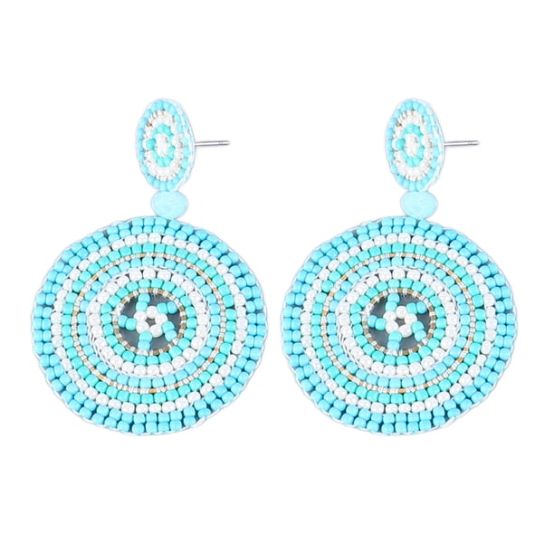 1 par de pendientes de cuentas de semillas, estilo étnico retro, ligeros, artesanales, circulares, que no destiñen, pendientes colgantes con cuentas para niñas y mujeres, azul, colorido