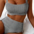 thumbnail image 5 of QURATI Swimwear Womens Bikini Sets 2 Piece Striped Swimsuits Tie Bow Shoulder High Waisted Summer Beach Bathing Suits Black L, 5 of 9