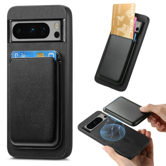 Wallet Case for Google Pixel 7 Pro, Classic PU Leather Removable Magnetic Card Back Slot Anti-falling Anti-drop Shockproof Protective Phone Case Cover for Google Pixel 7 Pro, Black