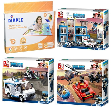 UPC: 0639939930579 | SlubanKids Police Station K9 Dog Police Prisoner Transporter Building Blocks 1117 Pcs and Dimple Washable Coloring