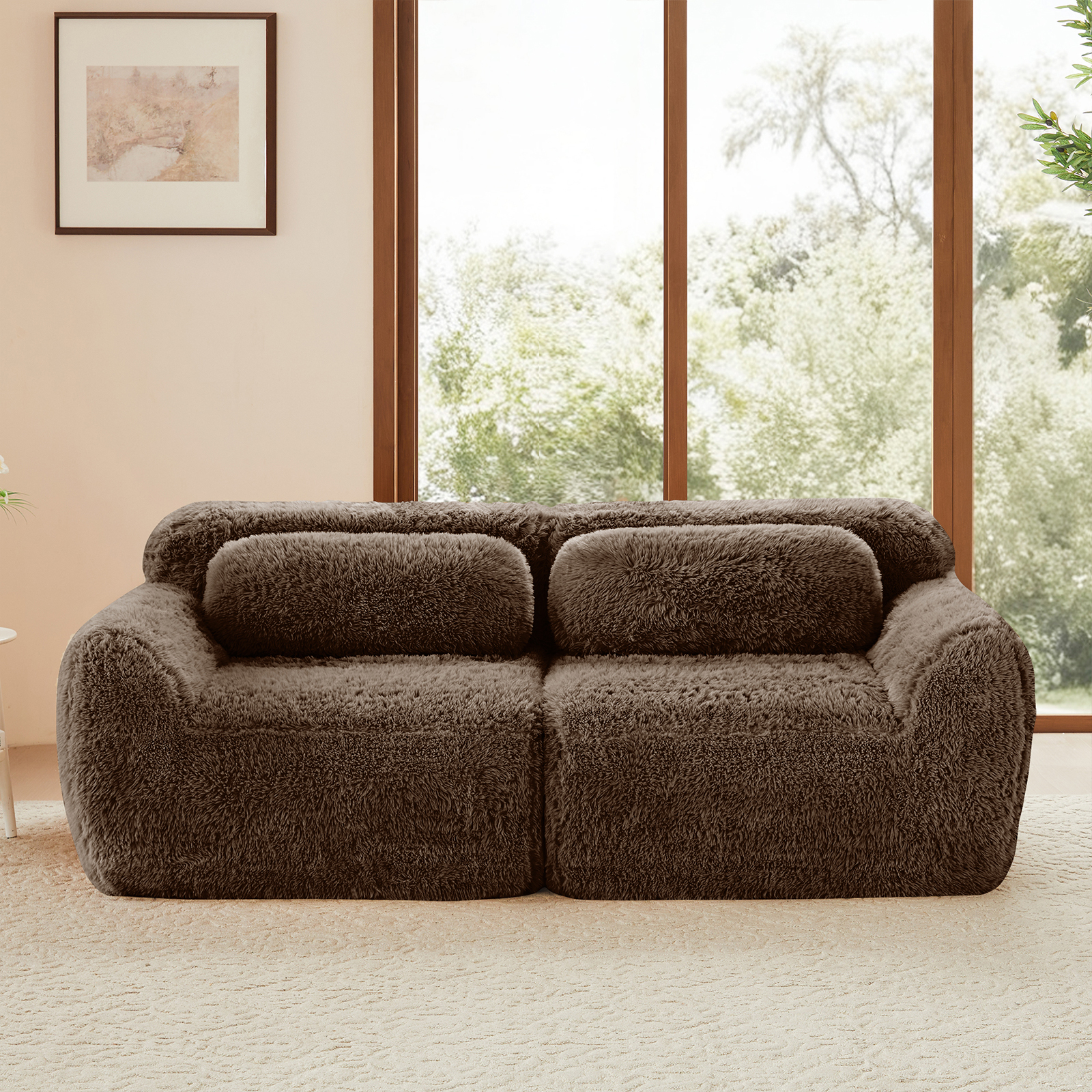 ZenNook 80" Sectional Couches for Living Room, Comfy Boneless Couch, 2 Seater Cloud Sofa, Compressed Loveseat, Modern Love Seat in a Box, Fluffy Plush Floor Couch, No Assembly (Choco)