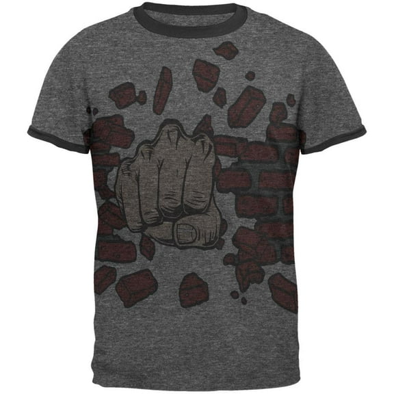Brick Fist All Over Heather-Black Men's Ringer T-Shirt - Medium