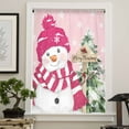 thumbnail image 4 of Pink Christmas Semi Sheer Curtains Drapes for Living Room, Bedroom, French Doors Window 84 Inches Long, Winter Snowman Pine Tree Snowflakes Rod Pocket Chiffon Curtain Drapery Voile Draperies Panel, 4 of 6